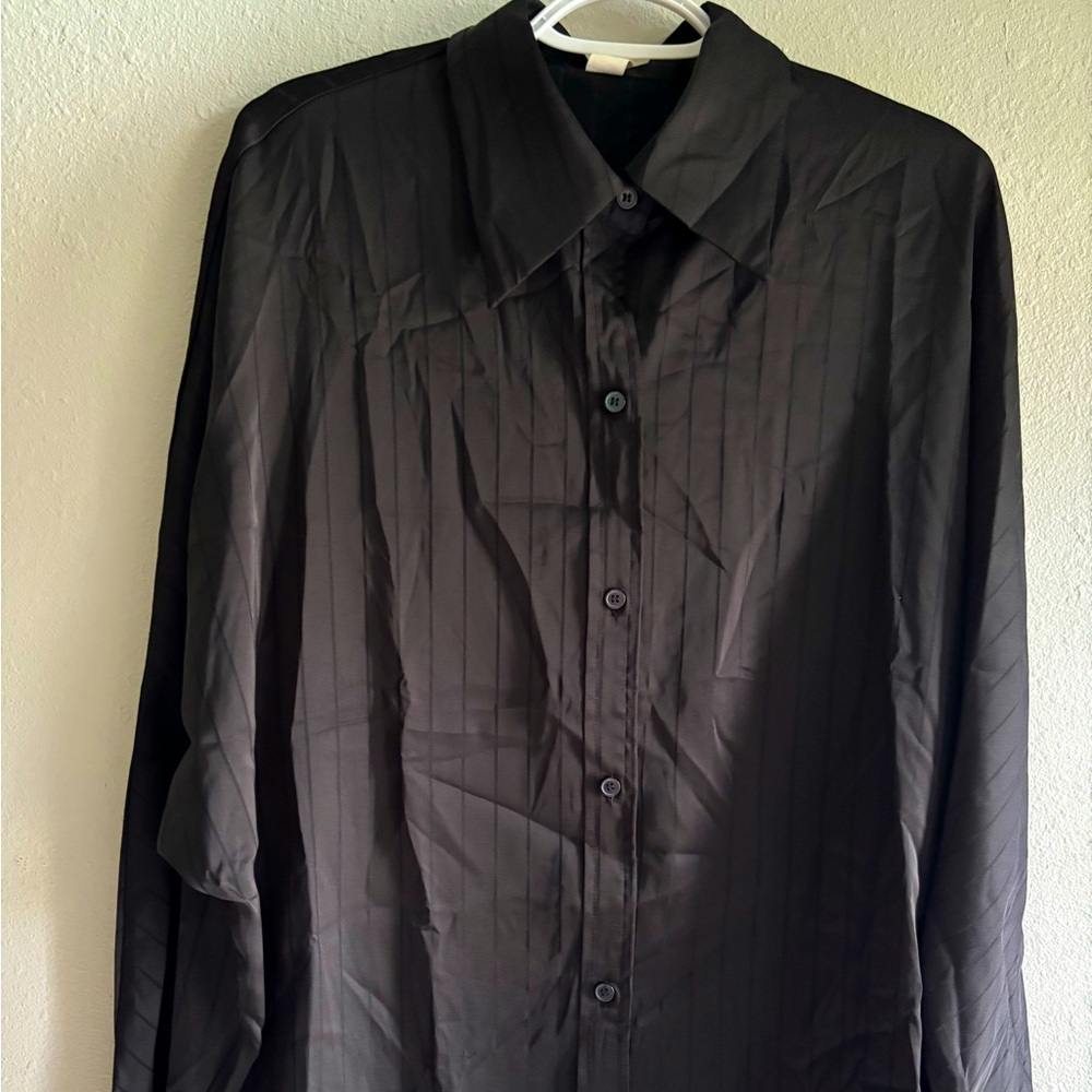 Commense Black Pinstripe Button-Up Blouse